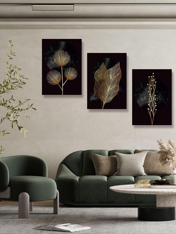 Yalova Shop Karanlığı Aydınlatan Minimalist Gold Botanik Tablo Seti - Image 1