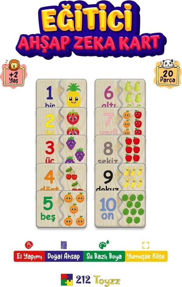 212Toyzz Ahşap Çok Renkli Zeka Kartı 'Rakamları Öğreniyorum Seti' 20 Parça (10 Adet Ikili) - Image 1