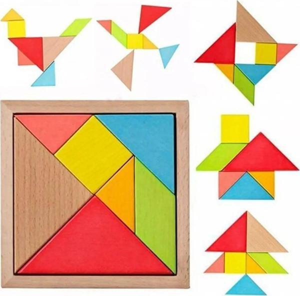 212Toyzz Eğitici Renkli Ahşap  Tangram Akıl Zeka Mantık Ve Strateji Oyunu 7 Parça - Image 1