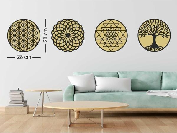 212Toyzz Yaşam Çiçeği- Torus -Sri Yantra -Hayat Ağacı 4 L’Ü Dönüşüm Seti Duvar Tablosu(Aynalı) - Image 1