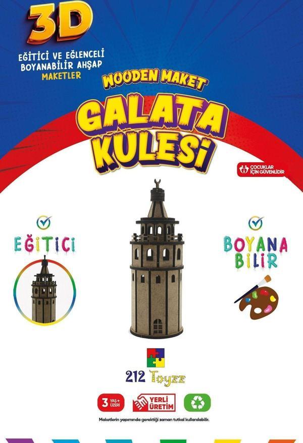 212Toyzz 3D Boyanabilir Ahşap Galata Kulesi Maketi - Çocuklar İçin Eğitici Oyuncak - Image 1
