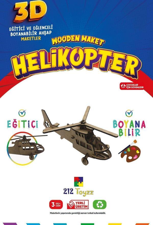 212Toyzz 3D Boyanabilir Ahşap Helikopter Maketi - Çocuklar İçin Eğitici Oyuncak - Image 1