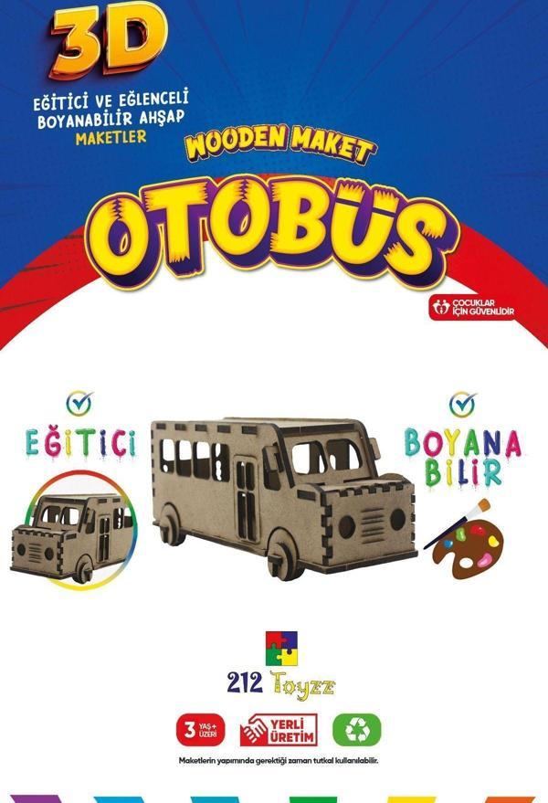 212Toyzz 3D Boyanabilir Ahşap Otobüs Maketi - Çocuklar İçin Eğitici Oyuncak - Image 1