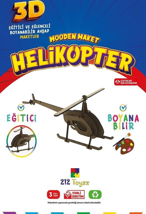 212Toyzz 3D Boyanabilir Ahşap Tek Kanatlı Helikopter Maketi - Çocuklar İçin Eğitici Oyuncak - Image 1