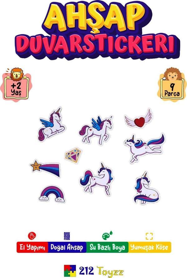 212Toyzz Unicorn Figürlü 9 Parça Ahşap Duvar - Dolap - Kapı Süsü Çocuk Odası Duvar Stickeri - Image 1