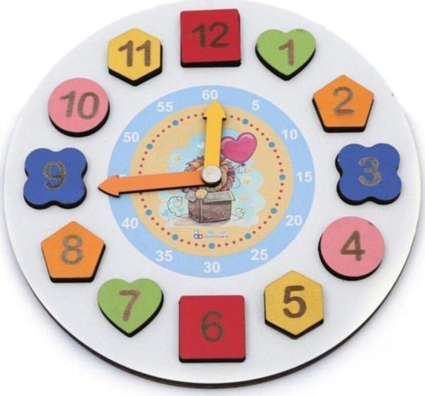 Çağrı Eğitici Ahşap Geometrik Puzzle Bultak Saat Oyuncak Saat - Image 1