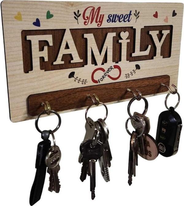 212Toyzz Sweet Home Yazı Desenli Dekoratif Ahşap  Askılık, Anahtarlık, Çantalık, Duvar Tipi - Image 1