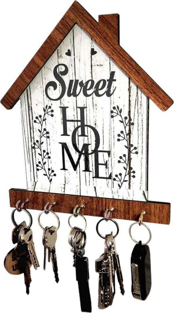 212Toyzz Sweet Home Yazı Desenli Dekoratif Ahşap  Askılık, Anahtarlık, Çantalık, Duvar Tipi - Image 1