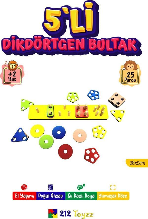 212Toyzz 212Toyz Ahşap Oyuncak Geometrik Şekil Yerleştirme 5'Li Diktörgen Bultak - Image 1