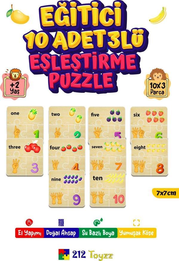 212Toyzz Ahşap Eşleştirme Puzzle Sayılar 3 Lü 10 Çift - Image 1