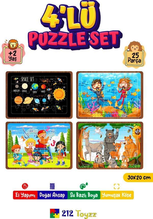 212Toyzz Çocuklar Için Eğitici Ve Öğretici Ahşap 25 Parça Renkli Puzzle 4Lü Set 5 - Image 1