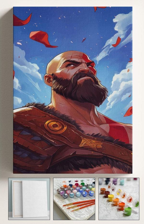 Corvo Sayılarla Boyama Çerçeveli Hobi Seti Numaralı Tuval Fırça Boya Dahil Kasnaklı God Of War 40X50 Cm - Image 1