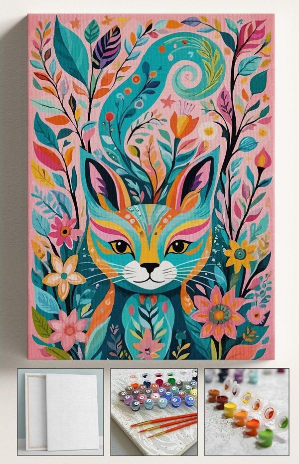 Corvo Sayılarla Boyama Çerçeveli Hobi Seti Numaralı Tuval Fırça Boya Dahil Kasnaklı Grafiti Kedi 40X50 Cm - Image 1