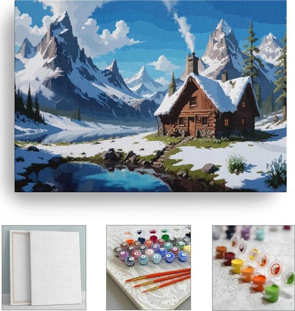 Corvo Sayılarla Boyama Seti Numaralı Tuval Fırça Boya  40X50 Cm - Karlı Manzara - Image 1