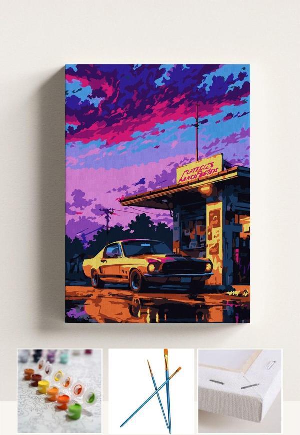 Corvo Sayılarla Boyama Seti Numaralı Tuval Fırça Boya Araba 40X50 Cm - Image 1