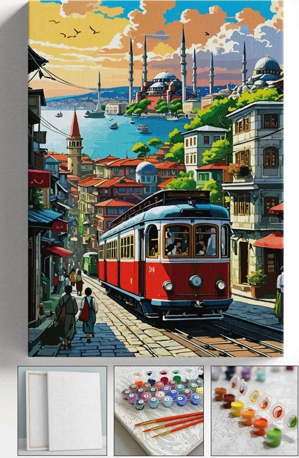 Corvo Sayılarla Boyama Çerçeveli Hobi Seti Numaralı Tuval Fırça Boya Dahil Kasnaklı İstanbul 40X50 Cm - Image 1