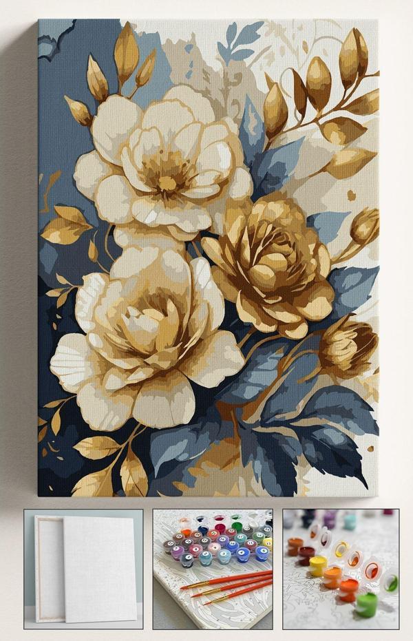Corvo Sayılarla Boyama Seti Numaralı Tuval Fırça Boya Çiçek Gold 40X50 Cm - Image 1
