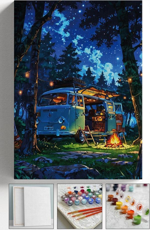 Corvo Sayılarla Boyama Çerçeveli Hobi Seti Numaralı Tuval Fırça Boya Dahil Kasnaklı Kamp 40X50 Cm - Image 1