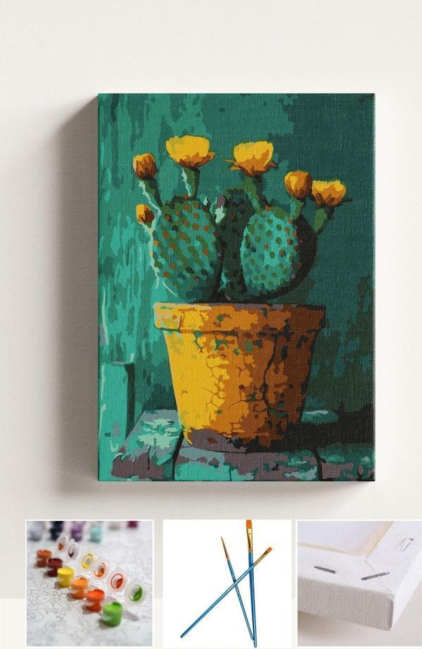 Corvo Sayılarla Boyama Seti Numaralı Tuval Fırça Boya Kaktüs 40X50 Cm - Image 1