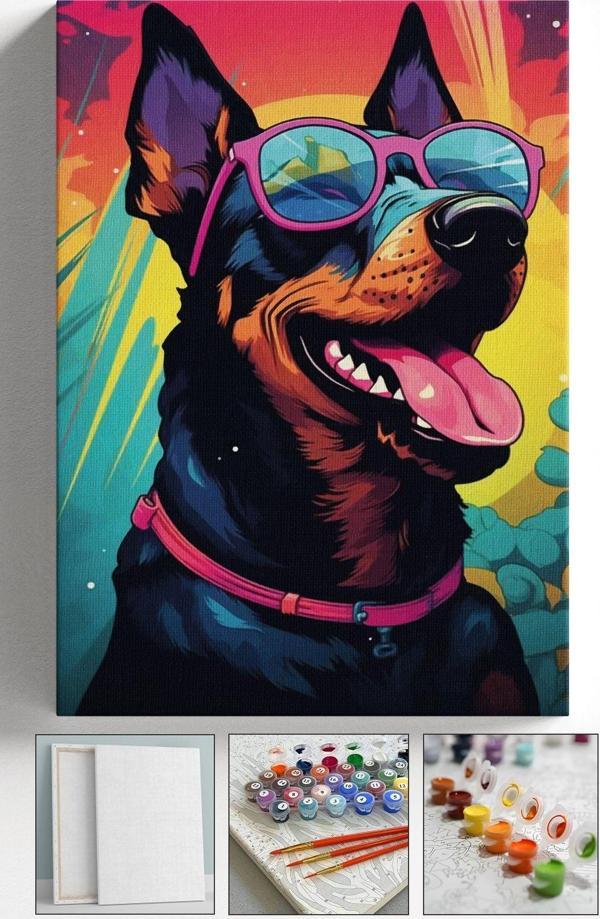 Corvo Sayılarla Boyama Çerçeveli Hobi Seti Numaralı Tuval Fırça Boya Dahil Kasnaklı Köpek 40X50 Cm - Image 1