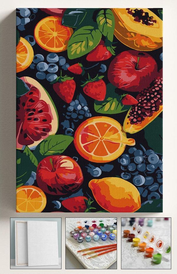 Corvo Sayılarla Boyama Çerçeveli Hobi Seti Numaralı Tuval Fırça Boya Dahil Kasnaklı Meyveler 40X50 Cm - Image 1