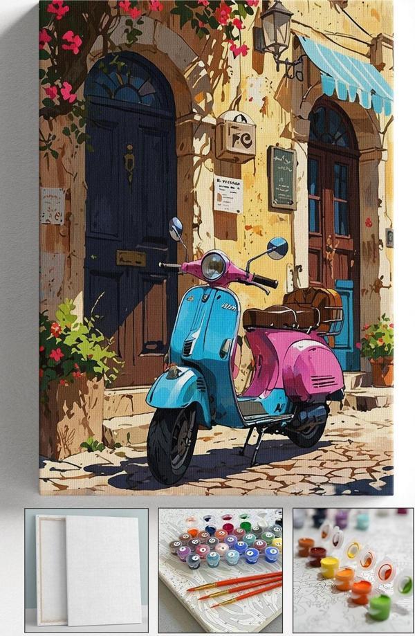 Corvo Sayılarla Boyama Çerçeveli Hobi Seti Numaralı Tuval Fırça Boya Dahil Kasnaklı Pembe Motor 40X50 Cm - Image 1