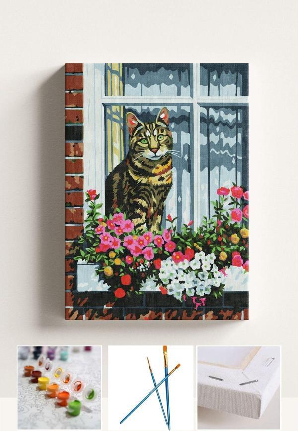 Corvo Sayılarla Boyama Seti Numaralı Tuval Fırça Boya Tekir Kedi 40X50 Cm - Image 1