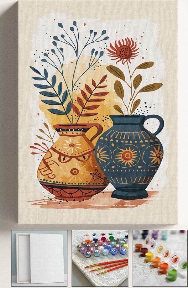 Corvo Sayılarla Boyama Seti Numaralı Tuval Fırça Boya Vazo Çiçek 40X50 Cm - Motifli Vazo - Image 1