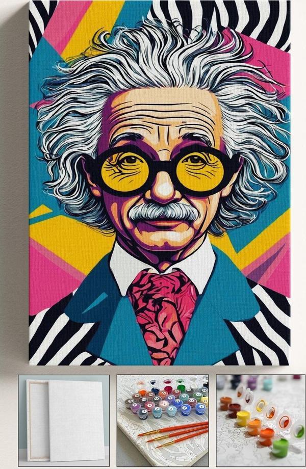 Corvo Sayılarla Boyama Tuval Seti Fırça Boya Dahil (Çıtalı) 40X50 Cm - Albert Einstein - Image 1