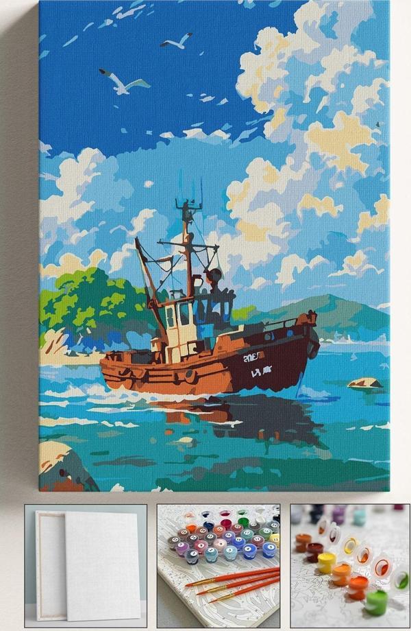 Corvo Sayılarla Boyama Çerçeveli Hobi Seti Numaralı Tuval Fırça Boya Dahil Kasnaklı Tekne 40X50 Cm - Image 1
