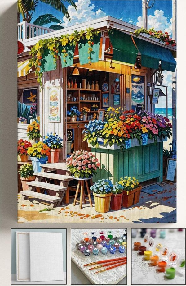Corvo Sayılarla Boyama Tuval Seti Fırça Boya Dahil (Çıtalı) 40X50 Cm - Çiçek Bar - Image 1