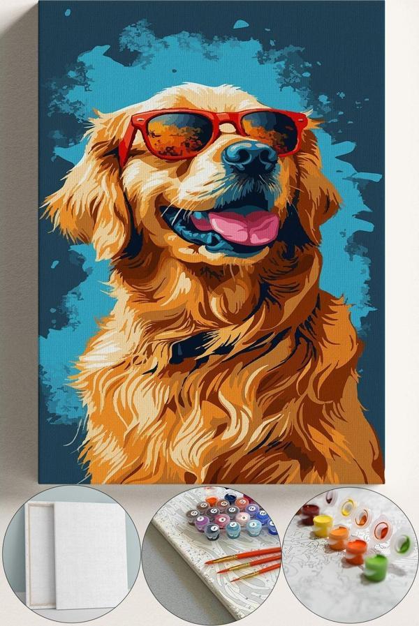 Corvo Sayılarla Boyama Çerçeveli Hobi Seti Numaralı Tuval Fırça Boya Kasnaklı 40X50 Cm Golden Köpek - Image 1