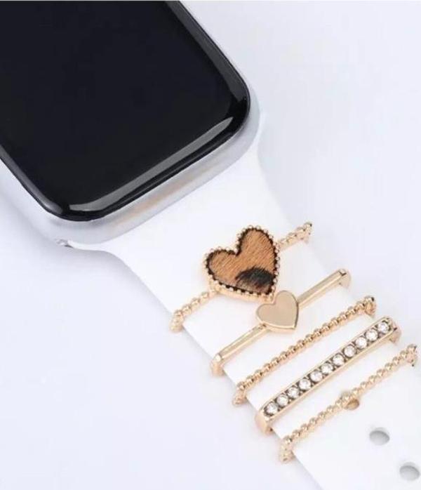 Apple Watch Uyumlu Leopar Kalpli Kordon Aksesuar/charm Gold Renkli - Image 1