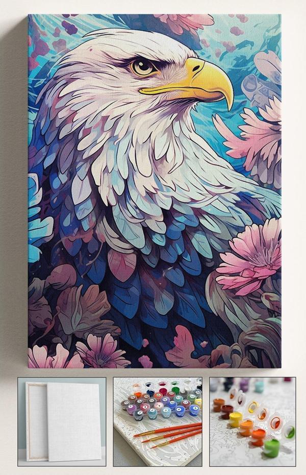 Corvo Sayılarla Boyama Hobi Seti Çerçeveli Numaralı Tuval Fırça Boya Dahil Kasnaklı Kartal 40X50 Cm - Image 1
