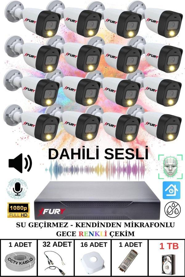 FURY 16 LI Sesli Gece Renkli Görüş Güvenlik Kamerası Su Geçirmez Güvenlik Kamerası Seti 1TB - Image 1