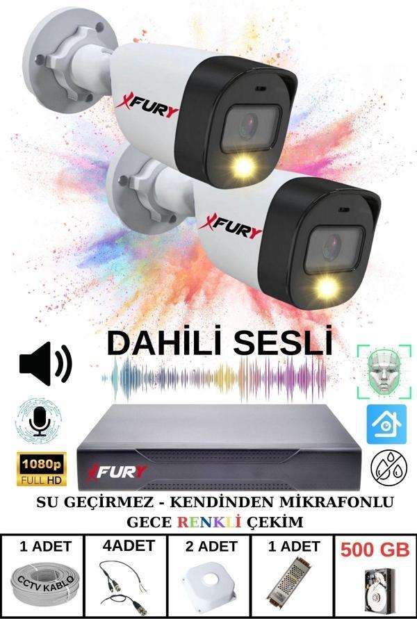 FURY 2 li Sesli Gece Renkli Görüş Güvenlik Kamerası Su Geçirmez Güvenlik Kamerası Seti 500GB - Image 1