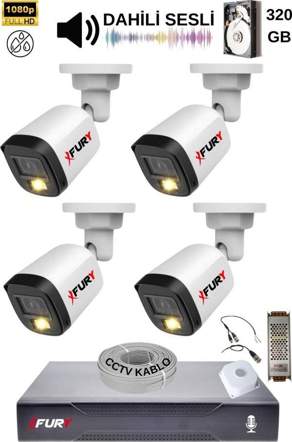 FURY 4 Kamera Sesli Gece Renkli Güvenlik Kamerası Full Hd-su Geçirmez Güvenlik Kamerası Seti 320gb - Image 1
