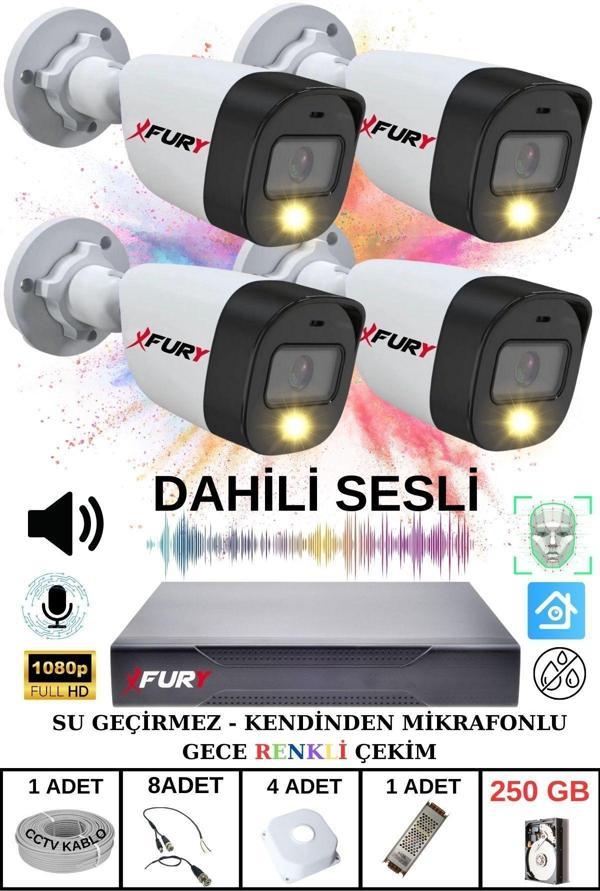 FURY 4 LÜ Sesli Gece Renkli Görüş Güvenlik Kamerası Su Geçirmez Güvenlik Kamerası Seti 250GB - Image 1