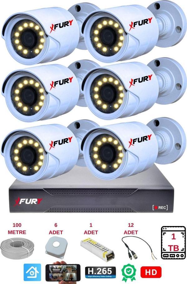 FURY 6 lı Gece Renkli Görüş Güvenlik Kamerası Full HD-Su Geçirmez Güvenlik Kamerası Seti 1TB - Image 1