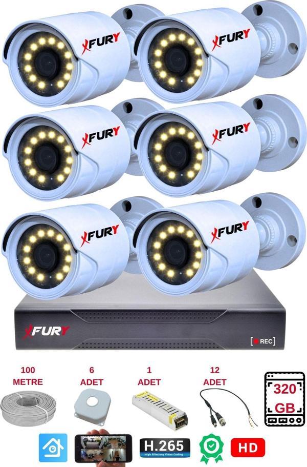 FURY 6 lı Gece Renkli Görüş Güvenlik Kamerası Full HD-Su Geçirmez Güvenlik Kamerası Seti 320GB - Image 1