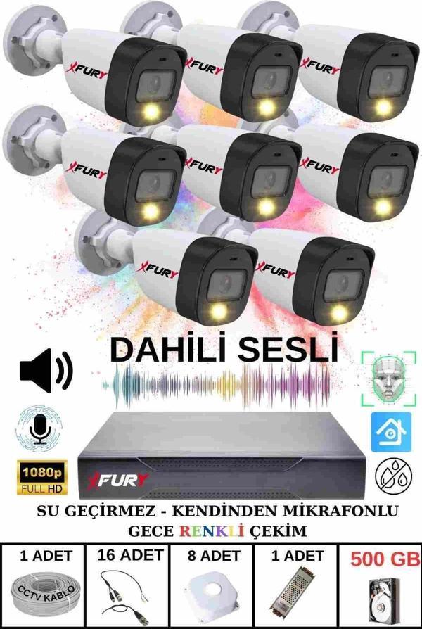 FURY 8 li Sesli Gece Renkli Görüş Güvenlik Kamerası Su Geçirmez Güvenlik Kamerası Seti 500GB - Image 1
