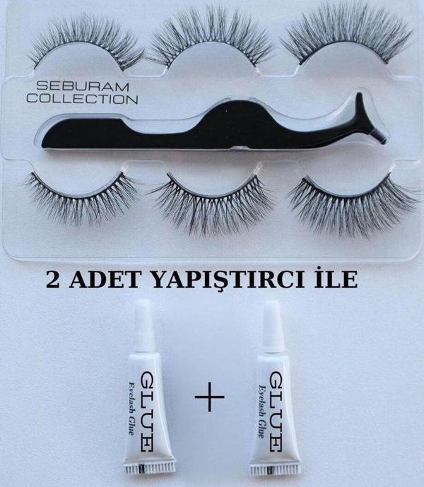 Seburam 3 Boyutlu Dolgun Hacimli Çok Kez Kullanımlı İpek Takma Kirpik Ve Yapıştırıcı Set - Image 1
