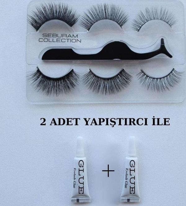 Seburam Çok Kez Kullanımlık İpek Doğal Hacimli Takma Kirpik Ve Yapıştıcı Set - Image 1