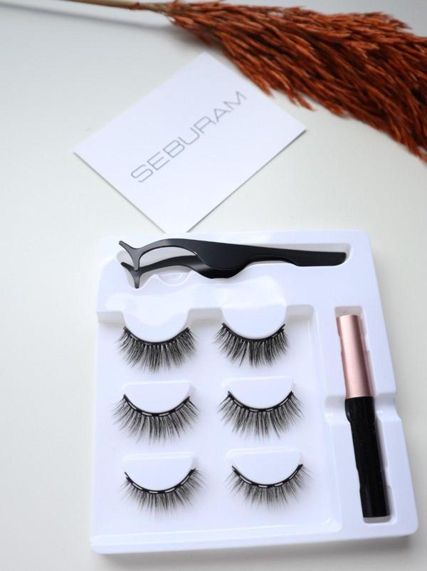 Seburam Gerçek Görünümlü 3 Çift Eyeliner Cımbız Seti Takma Kiprik Manyetik Kirpik Mıknatıslı Kirpik - Image 1