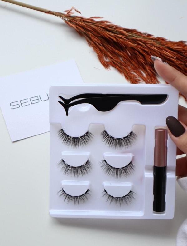Seburam Manyetik Kirpik Mıknatıslı Kirpik Gerçek Görünümlü 3 Çift Eyeliner Cımbız Seti Takma Kiprik - Image 1