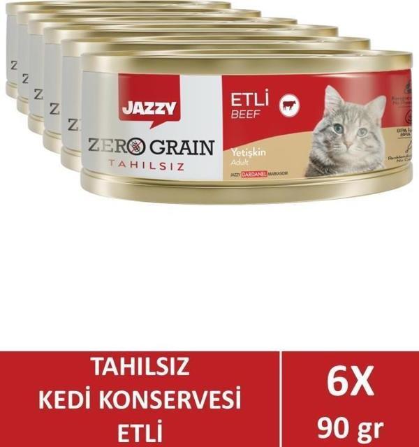 Jazzy Zero Grain Yetişkin Kedi Etli 90 gr X 6 Adet - Image 1