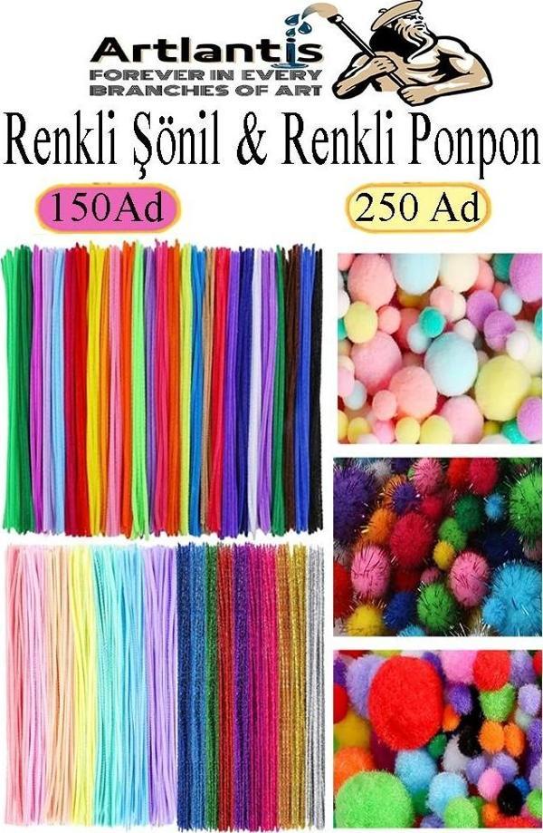 Şönil ve Ponpon Seti 1 Paket Pastel Metalik ve Ana Renkler 30 cm 75 Adet Pastel Metalik ve Ana Renkler Pon Pon 250 Adet - Image 1
