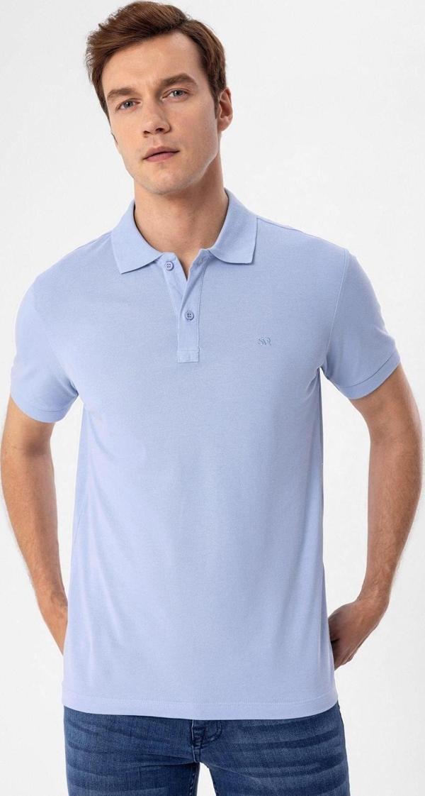 Polo Yaka Regular Kalıp Lacivert Armürlü Tişört - Image 1