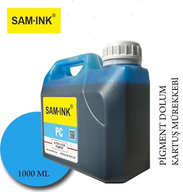 FEYİNK® Samink Canon Lucia Pro Serisi Plotter Pigment Kartuş Dolum Mürekkebi PFI-1300 PFI-1700 PC (Photo Cyan) -1000ml- - Image 1