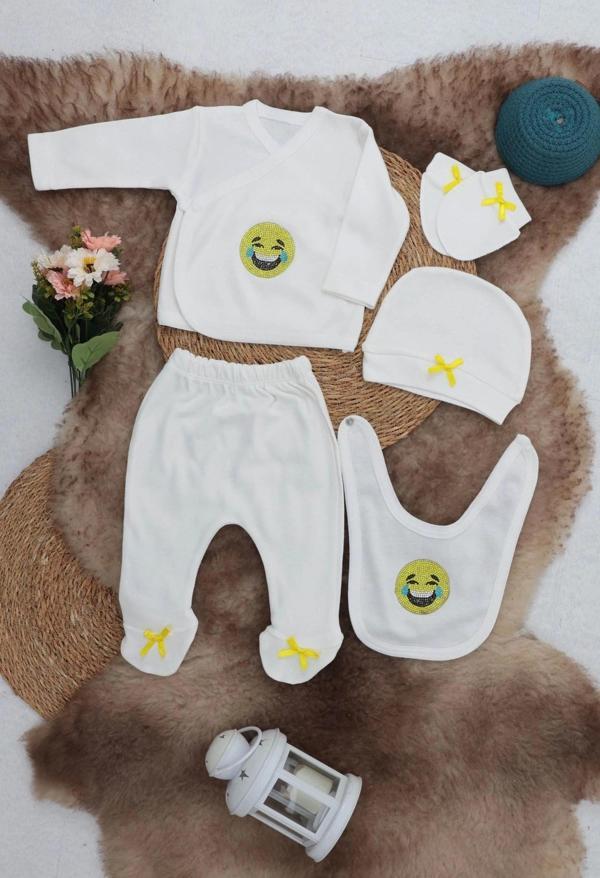 Sema Baby 5 Parça Gülen Surat Hastane Çıkışı Zıbın Seti 0-3 Ay - Image 1